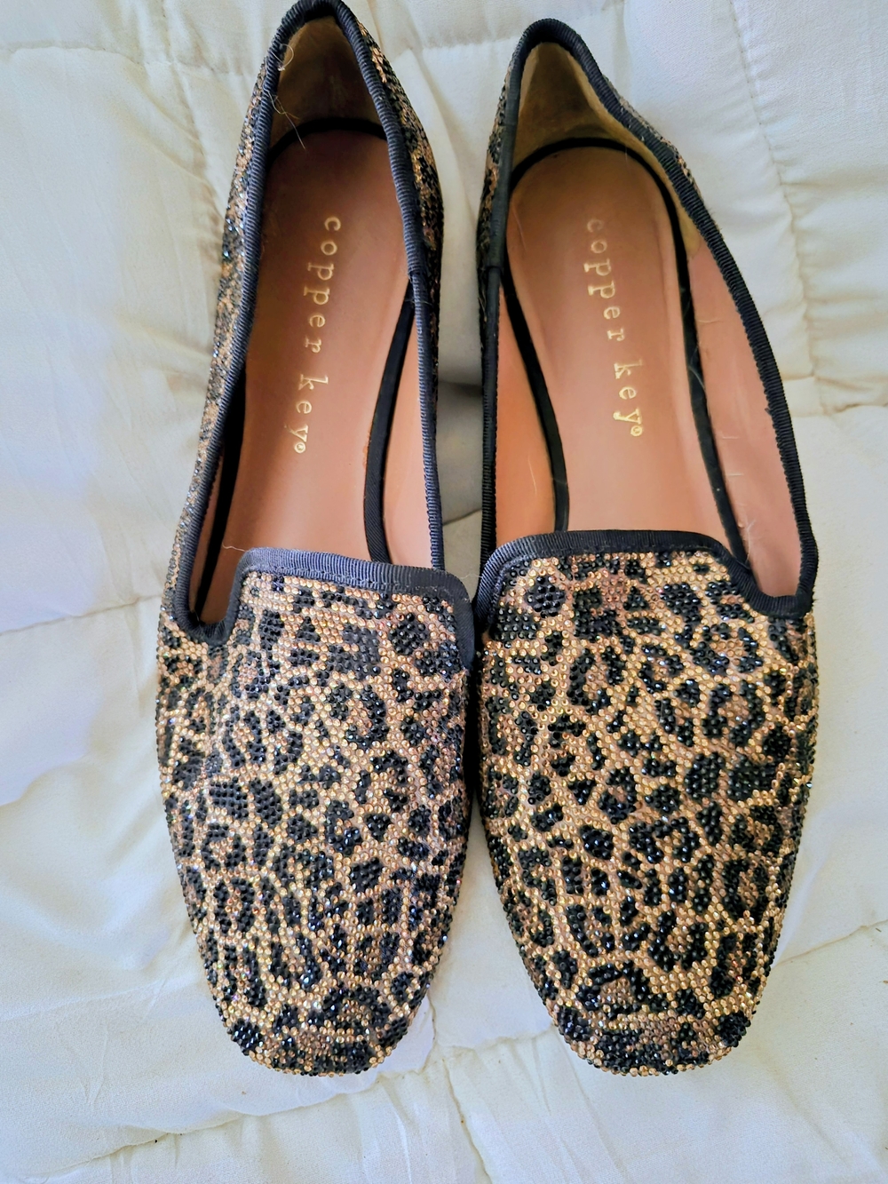 Copper Key Leopard Print Beaded Flats - Black & Gold